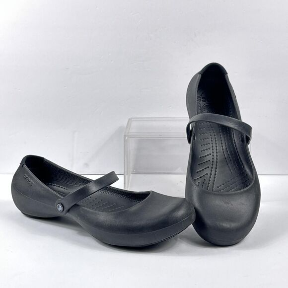 Crocs Alice Work Flats Womens 12 Black Mary Jane Slip Resistance Comfort - Picture 1 of 11